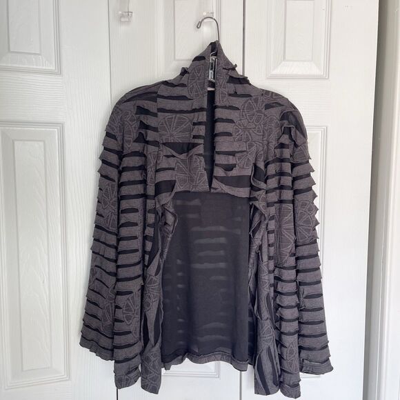 Women Sweater Draped Cardigan Large Gray Long Sleeve - Picture 14 of 16